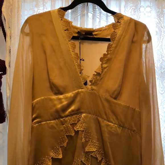 SHERI BODELL(NEW)GOLD SILK-SHEER SLEEVES DRESS - Picture 2 of 7